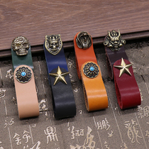 Brass Real Cow Leather Handle Nordic Tatami Cabinet Door Drawers New Pure Copper Leather Handle Cortical Handle Anticollision