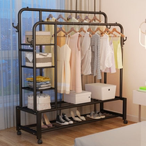 Household bedroom rental double-layer floor-to-ceiling hanger multi-functional large-capacity punch-free iron hook combination rack