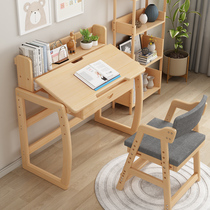 Children Solid Wood Learning Table Chair Suit Home Multifunction Homework Writing Desk Elementary School Students Can Lift Small Desk