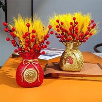 Golden Wheat Suiwang Money Bag Vase Ornament Living Room Decoration Fuku Bag Dried Bouquet Flower Arrangement Opening Barley