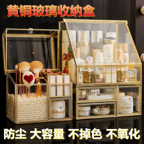 Cosmetic Storage Box Transparent Glass Opening Red Box Tabletop Comb Dresser Large Capacity Shelf Light Extravagant Dust