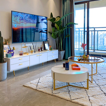 Nordic Light Lavish Rockboard TV Cabinet Tea Table Combination Brief small family Living room White 1 8 m rear modern cabinet