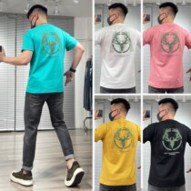 With Pint Diary Summer New Deer Head T-Shirt Fine Spinning Cotton Anti-Gosphere Material Soft Harbor Wind Male Round Collar Loose T-Shirt