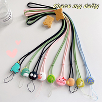 Day Korea Cute Cartoon Fun Little Animal Chuckle Mobile Phone Hanging cord with adjustable anti-fall hanging neck Necklace Long style Sling Silicone Anti-Lose Hand Shell Headphone Cover Universal Ornament Pendant Female hanging chain