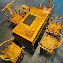 Golden Silk Nanmu Tea Table 7 Pieces Large Leaf Nana Full Water Polo Square Solid Wood Tea Set Imitation Ancient Kongfu Tea Table Home