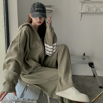 Port Wind Comeback Ancient lean Han version Loose Motion Suit Women Spring Autumn Running Fashion Vee Clothing Casual two sets of students