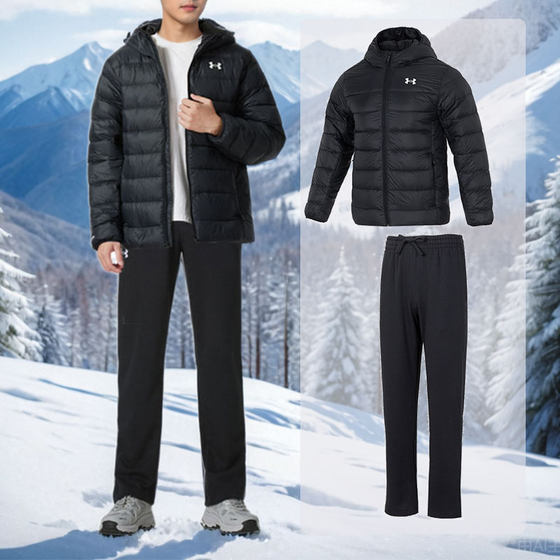 Under Armour 따뜻한 스포츠 세트 스프링 편안한 짧은 다운 재킷 따뜻한 플러스 플러프 스포츠 니트 레저 바지 Under Armour 따뜻한 스포츠 세트 스프링 편안한 짧은 다운 재킷 따뜻한 플러스 플러프 스포츠 니트 레저 바지