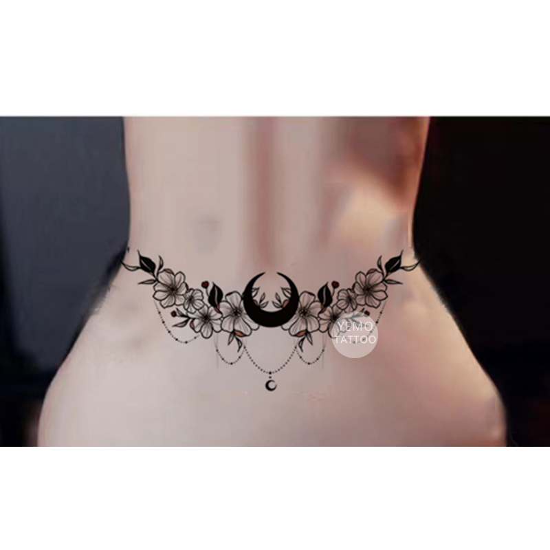 简约黑白素花纹身贴胸前腹部大图防水持久女腰部遮剖腹产疤痕性感