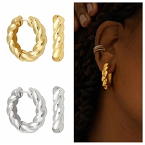 Aide Minimalism Plating Silver Twist Hoop Earrings for Women