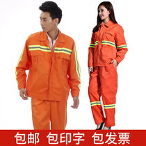 Spring and Autumn Orange Reflector Sanitation Long Sleeve Set Road Construction Cleaning and Cleaning Labor Protection Orange Highway Tunnel Clothing