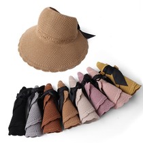 sunscreen sun hat large along sun hat anti-UV curly roll foldable empty top cool hat woman summer breathable fashion straw hat