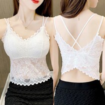 Butterfly Sexy Lace Beauty Back Wrap Chest Cross Harp Vest Woman Korean version Breasted Blouse Blouse Undershirt With Chest Cushion