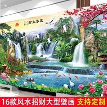 Flowing Water Raw And Landscape Scenic Landscape Painting Feng Shui Leaning On Mountain Chinese Living Room Decoration Painting Sofa Background Wall Paste Painting Oil Painting