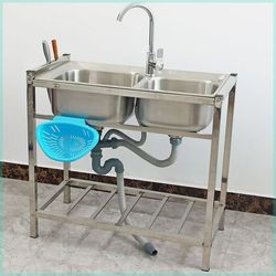 Washing pots stainless steel, handben sink dual -slot kitchen sink kitchen sink Washing pool washing pot band landing bracket