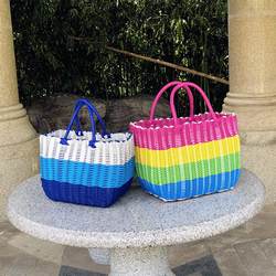 Plastic woven storage grocery basket shopping basket portable basket needlework pet basket picnic blue bath basket bathroom basket