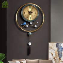 Light luxury wall clock Modern simple living room household clock wall hanging pure copper new Chinese style creative personality silent quartz clock