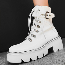 Metal buckle White Martin boots female tide ins cool overfitting boots thick bottom cake shoes increased short boots handsome locomotive boots