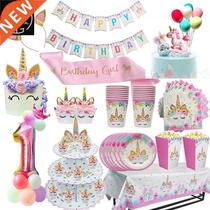Unicorn Party 3-tier Cup Cake Stand Paper Plates Cups Balloo