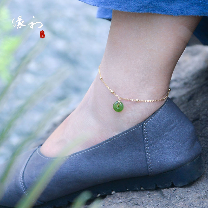 And Tian Yubi jade Ping An buckle Chinese style foot chain female 18k bag gold jade transfer pearl 2023 foot chain foot decoration delivery courtesy-Taobao