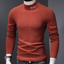 Semi-high collar sweater for mens autumn clothes mens autumn and winter long sleeves needlework jersey undershirt fur thread