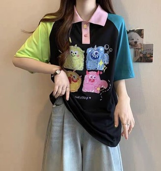 LL (001-056 exclusive) PoLoT shirt skirt 2024 women's new Korean style lazy style loose mid-length top