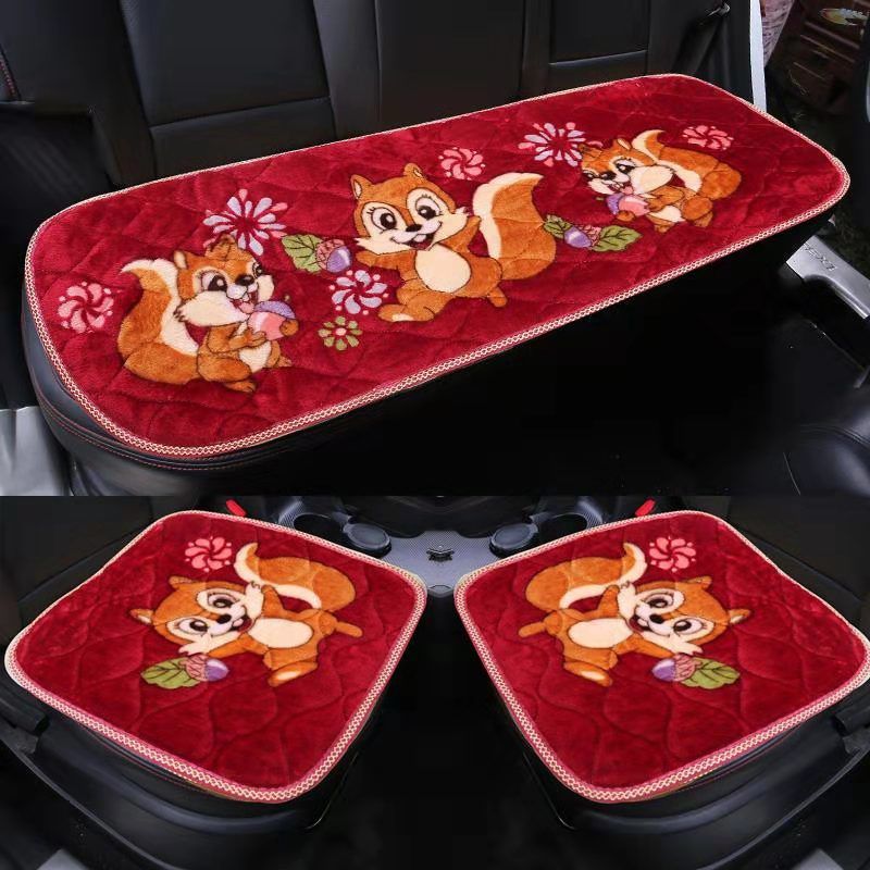 Winter car cushion plush thickened short suede car seat cushion single sheet warm non-slip new cartoon universal three sets-Taobao