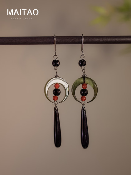 새로운 중국 스타일 Nichempa Cheongam Hanfu Crescent Tassel Earrings Light Luxury High-End Earrings Chinese Style Horse Face Earing Accessories 새로운 중국 스타일 Nichempa Cheongam Hanfu Crescent Tassel Earrings Light Luxury High-End Earrings Chinese Style Horse Face Earing Accessories