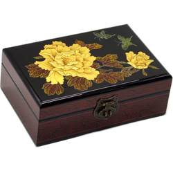 New Pingyao push light lacquer jewelry box gold peony lock wooden jewelry box Chinese retro makeup box wedding