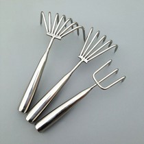 Stainless steel one-piece welded handle small rake gardening multi-claw rake loose soil rake seafood rake garden soil rake tool