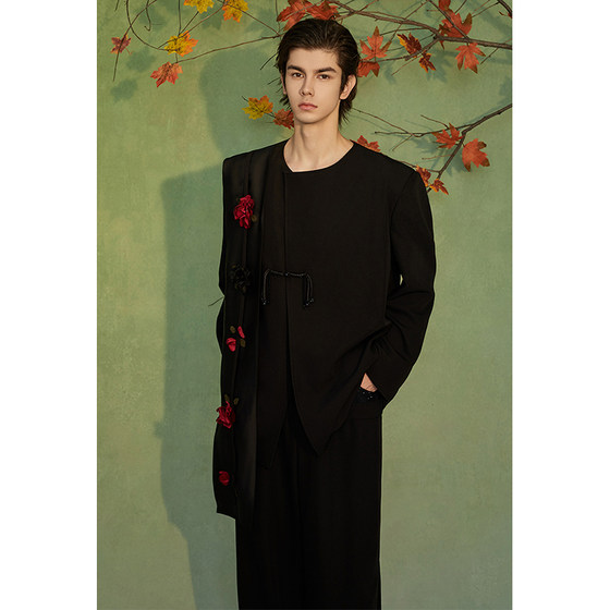 Jiechi night song Hong Mei New Chinese -style Casual Loose Loose Poems Jacket Men's Advanced Sensory suit Jiechi night song Hong Mei New Chinese -style Casual Loose Loose Poems Jacket Men's Advanced Sensory suit