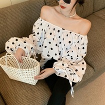 Shoulder chiffon shirt female 2021 summer new white senior sense French bubble sleeve loose long sleeve top tide