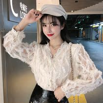 2020 Spring and Autumn New Korean Sweet V Collar Thin Tassel Long Sleeve Shirt Womens Interior Lace base shirt