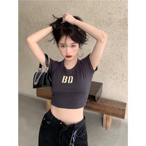 Short sleeve t-shirt womens coat 2021 summer new Korean slim figure print high waist short base shirt