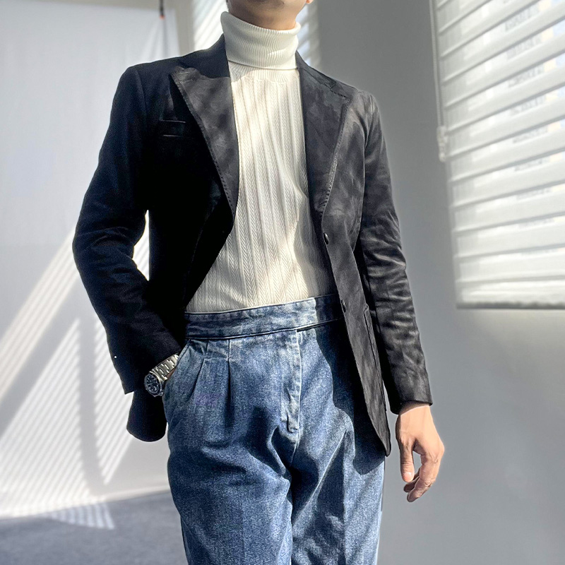 慕绅新款那不勒斯中高腰牛仔裤时尚直筒宽松水洗棉男士休闲长裤潮