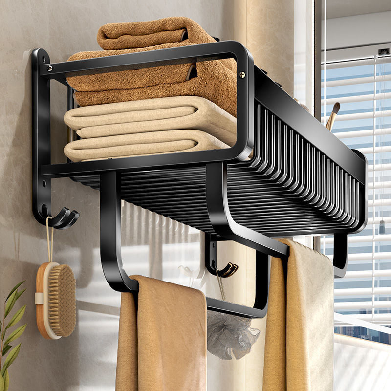 One Wei Space Aluminum Towel Rack Free of perforated bath towels Bathroom Shower Bath Pendant Suit Washroom Shelving Shelf-Taobao