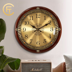 Living room solid wood wall clock European style home light luxury clock bedroom entrance silent wall clock fashionable round clock