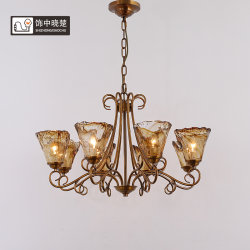 American all-copper living room lamp, country retro French style simple branch-shaped villa dining room glass chandelier