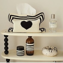 Tissue storage bag Nordic simple creative retro love knitted small square tissue bag niche striped tissue cover