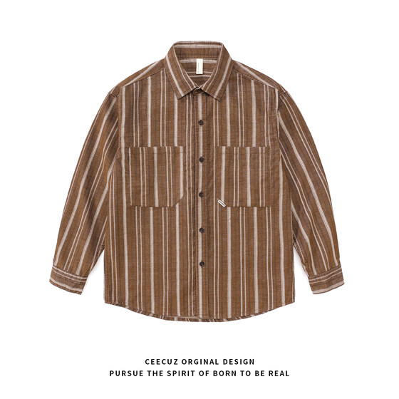Ceecuz Japanese retro striped shirt, men's long sleeved shirt, outdoor forest jacket, loose couple top Ceecuz Japanese retro striped shirt, men's long sleeved shirt, outdoor forest jacket, loose couple top