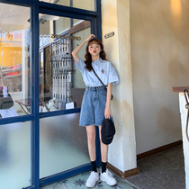 2021 summer new short-sleeved wild polo shirt female design niche blue shirt student thin top