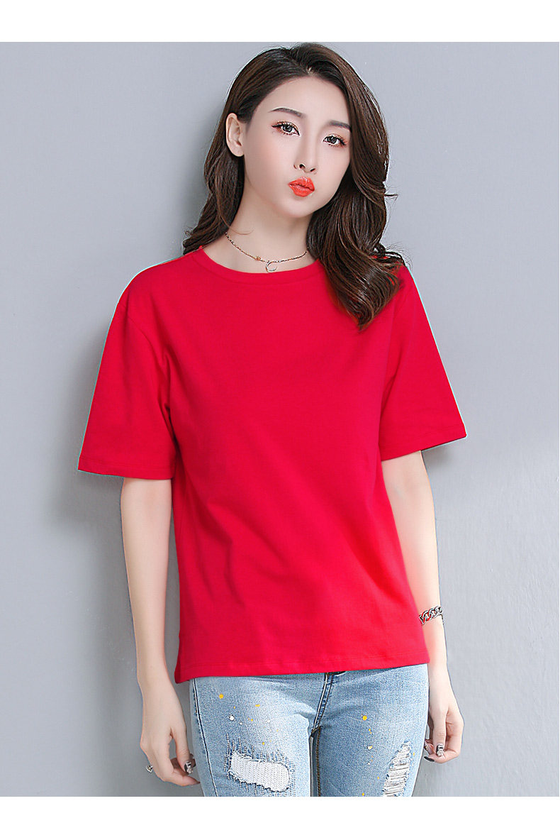 艳如飞大红色短袖t恤女夏宽松棉中年本命年大码百搭彩色圆领半袖上衣