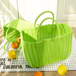 Plastic tube woven portable picnic vegetable basket shopping pet basket bath blue shopping basket storage basket bath frame