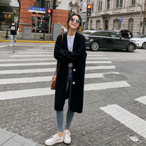 Knit shirt and open-shirt girl autumn and winter new Korean-long lazy and lazy and thickened sweater coat jacket