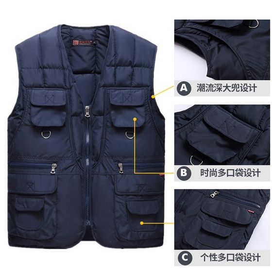 Autumn and winter men's fishing vest down cotton multi-pocket casual vest middle-aged and elderly people with larger and thickened warm vest winter
Autumn and winter men's fishing vest down cotton multi-pocket casual vest middle-aged and elderly people with larger and thickened warm vest winter