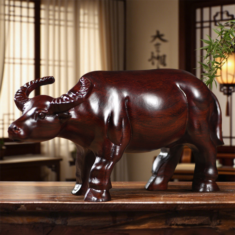 ★清 黄木彫 牛气冲天擺件★極細工 置物 擺件 古賞物 中国古美術 清 黄木彫 牛气冲天擺件 牛に恵比寿大黒天 極細工 置物 擺件 古賞