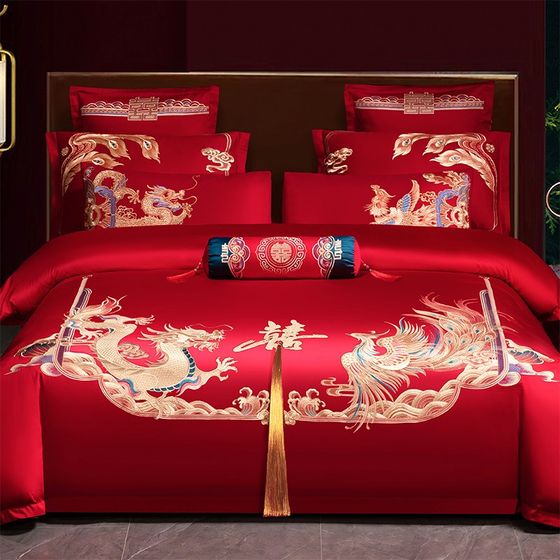 Wedding four-piece set big red dragon phoenix embroidery wedding quilt cover new house wedding festive quilt cover bedding six-piece set
Wedding four-piece set big red dragon phoenix embroidery wedding quilt cover new house wedding festive quilt cover bedding six-piece set