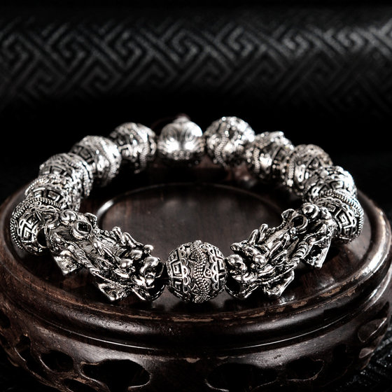 소스 제조업체 Shuanglong 팔찌 타이 실버 Six-Character Mantra Ball Silver Bracelet 999 Fashion 소스 제조업체 Shuanglong 팔찌 타이 실버 Six-Character Mantra Ball Silver Bracelet 999 Fashion