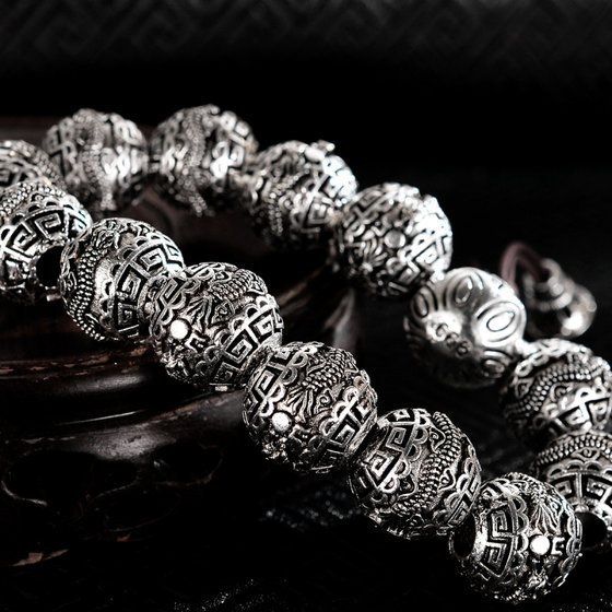 소스 제조업체 Shuanglong 팔찌 타이 실버 Six-Character Mantra Ball Silver Bracelet 999 Fashion 소스 제조업체 Shuanglong 팔찌 타이 실버 Six-Character Mantra Ball Silver Bracelet 999 Fashion