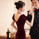 Fishtail 빨간 토스트 옷 이브닝 드레스 여성 신부 슬림 기질 2025 New Banquet Light Luxury Long Velvet Fishtail 빨간 토스트 옷 이브닝 드레스 여성 신부 슬림 기질 2025 New Banquet Light Luxury Long Velvet