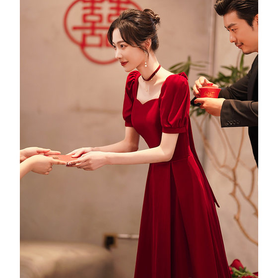 구운 옷 신부 봄 작은 부르고뉴 웨딩 드레스 여성 약혼 캐주얼 착용 보통 프랑스어를 입는다 구운 옷 신부 봄 작은 부르고뉴 웨딩 드레스 여성 약혼 캐주얼 착용 보통 프랑스어를 입는다
